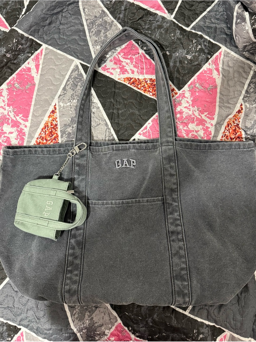 GAP Charcoal Canvas Tote with Sage Mini Pouch